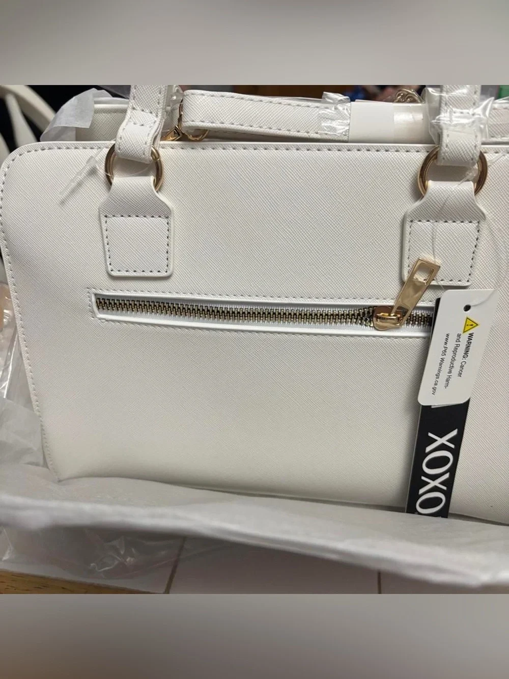 XOXO White Satchel with Gold Chain Detail